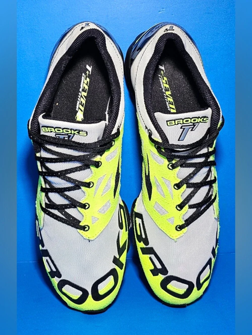 BROOKS T7 Racer  Men's White/Neón Yellow/Black Running Trail Shoes Size 13 US